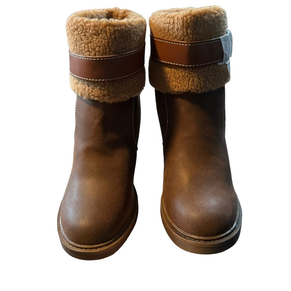Brand New Brown/Tan/Fur Dirty Laundry Chunky Heel Boot Bootie 9.5
